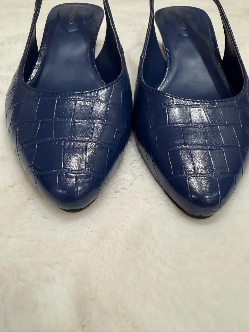 Bandolino Navy Croc-Embossed Slingback Wedges Size 7